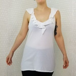 Lilly Pulitzer white ruffle neckline tank